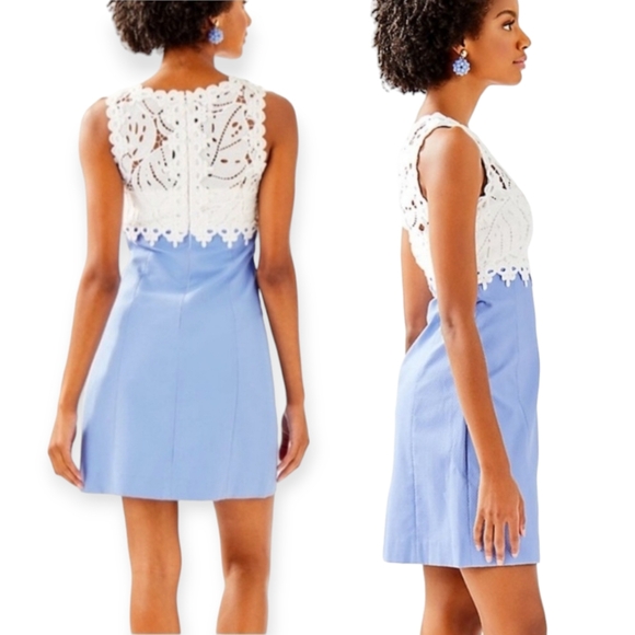 Lilly Pulitzer SANDI Stretch Shift Dress in blue and white size 2 Wedding Guest - Picture 3 of 16